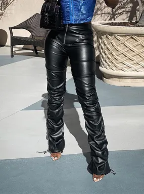 Imitation Leather Trousers High Waist-pack Feet Pants
