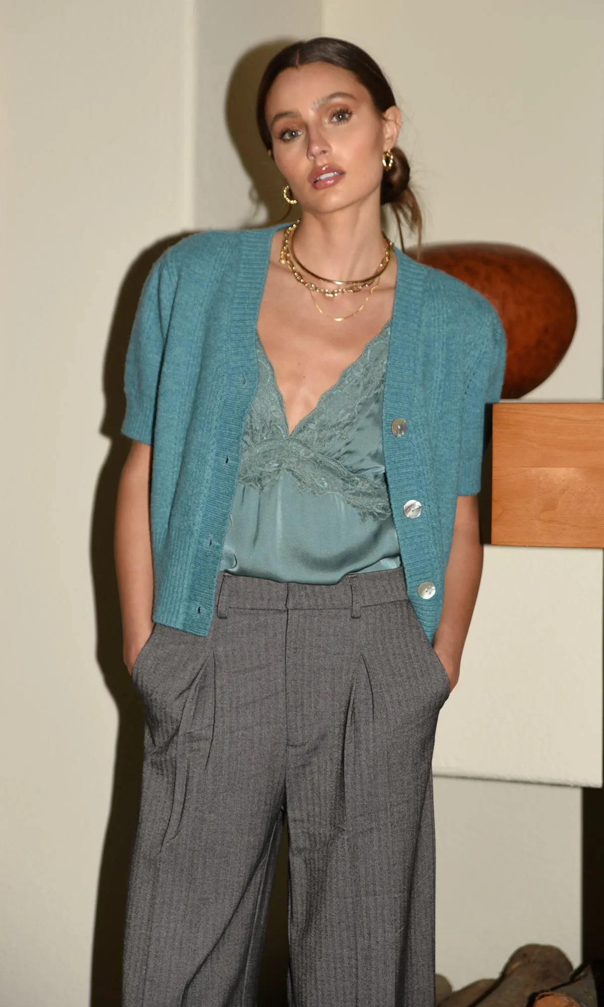 Inez Short Puff Sleeve Cardigan