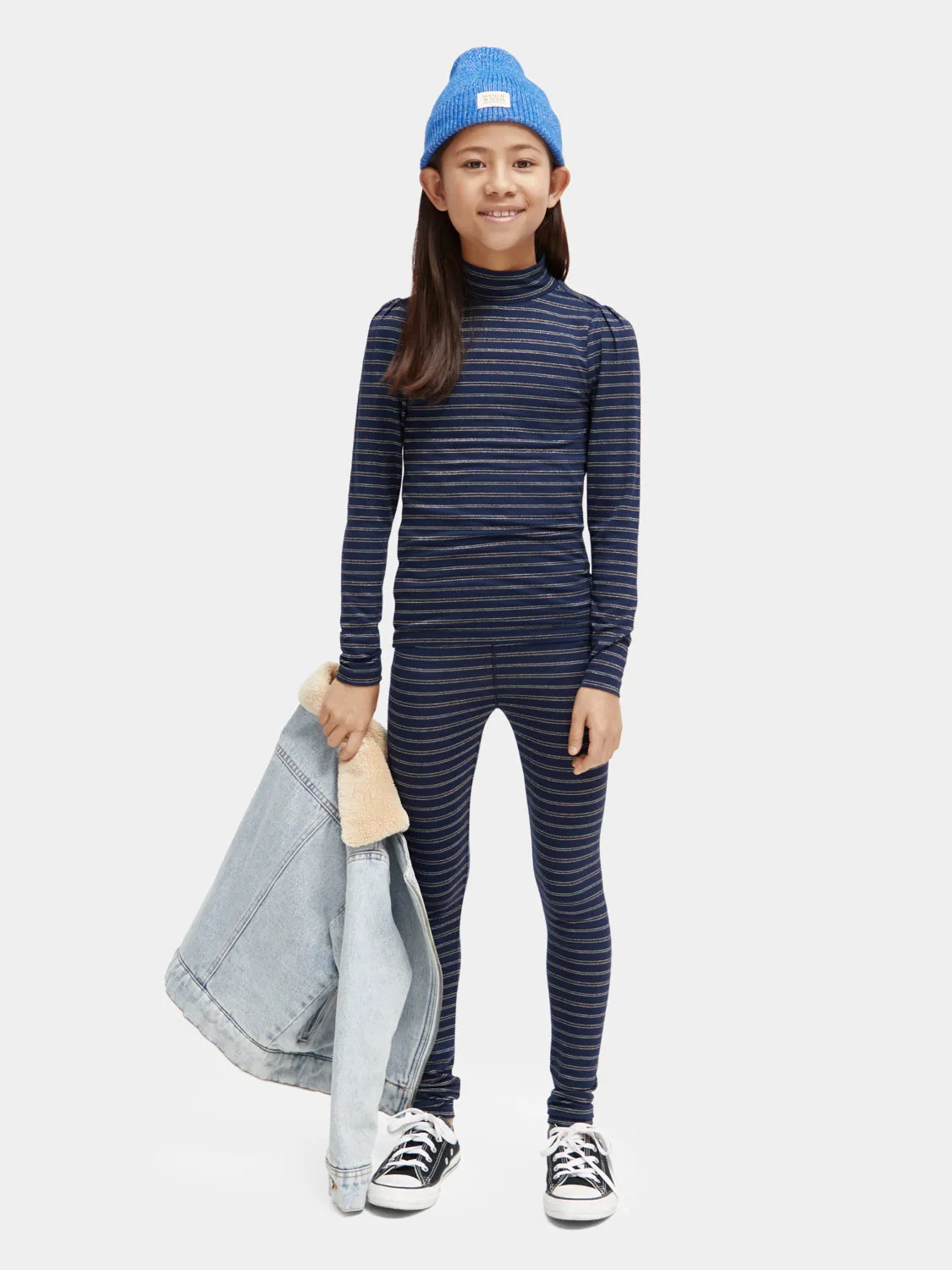 Kids - Long-sleeved striped glitter shirt