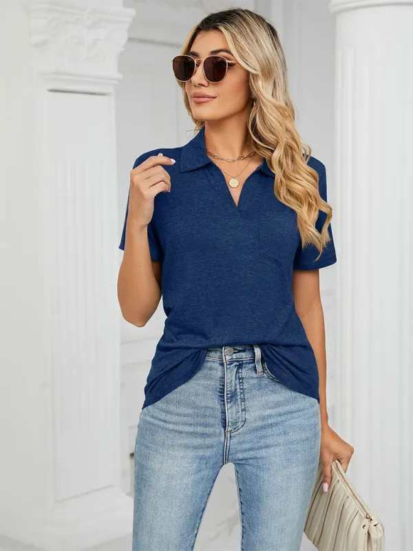 Lapel Pocket Loose Polo T-Shirt
