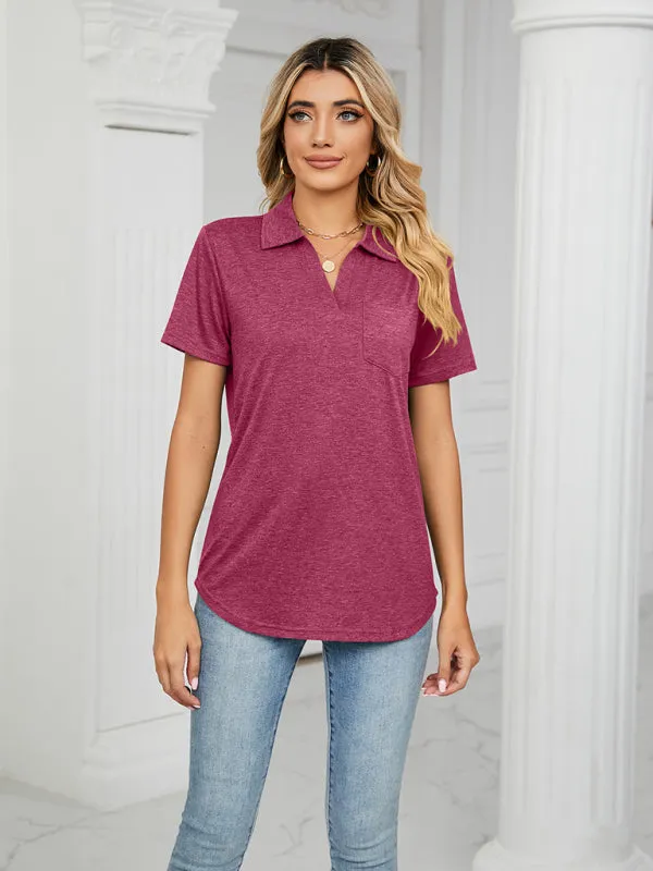 Lapel Pocket Loose Polo T-Shirt