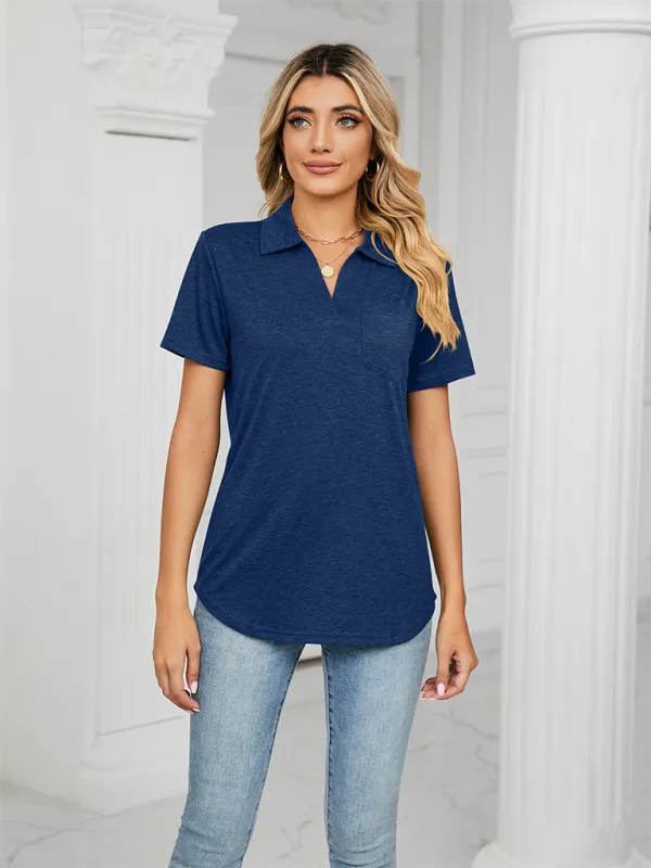 Lapel Pocket Loose Polo T-Shirt