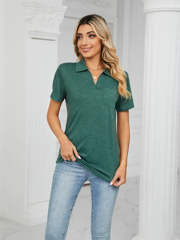 Lapel Pocket Loose Polo T-Shirt