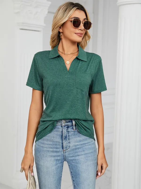 Lapel Pocket Loose Polo T-Shirt