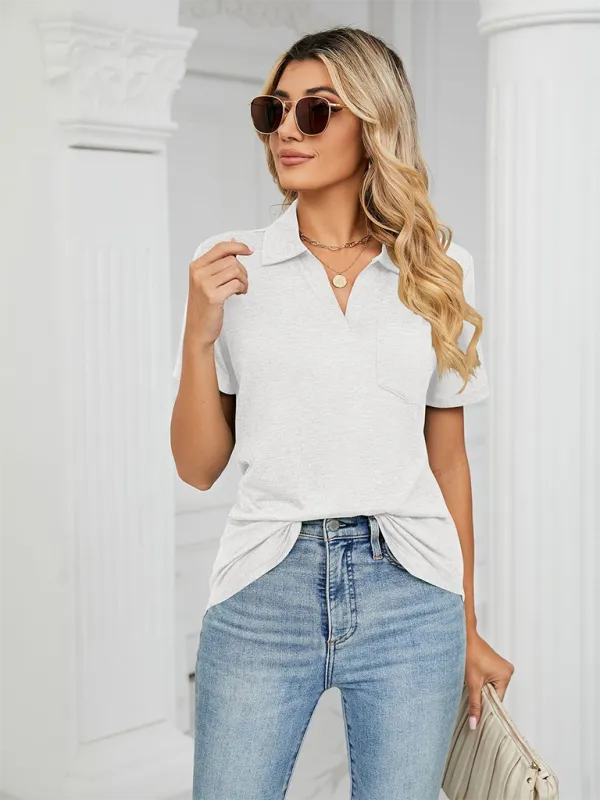 Lapel Pocket Loose Polo T-Shirt