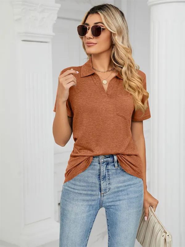 Lapel Pocket Loose Polo T-Shirt