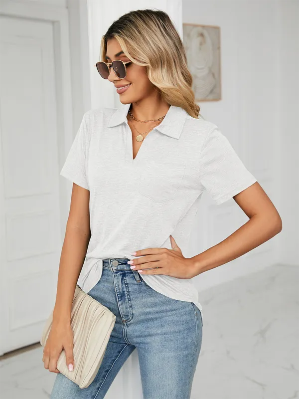 Lapel Pocket Loose Polo T-Shirt