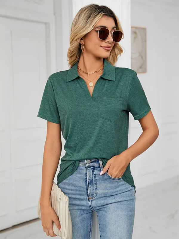 Lapel Pocket Loose Polo T-Shirt