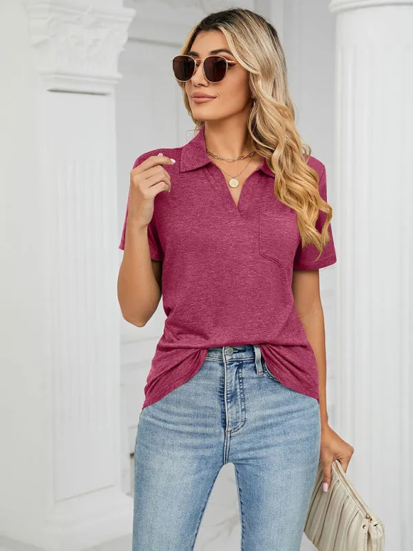 Lapel Pocket Loose Polo T-Shirt