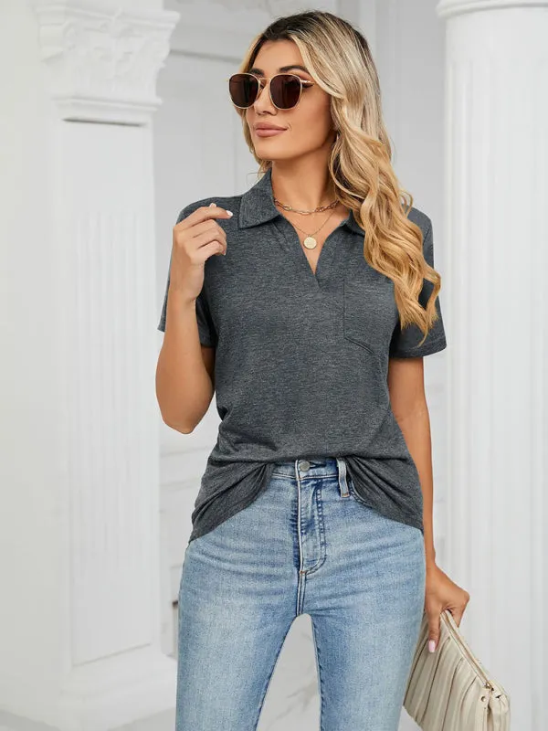 Lapel Pocket Loose Polo T-Shirt