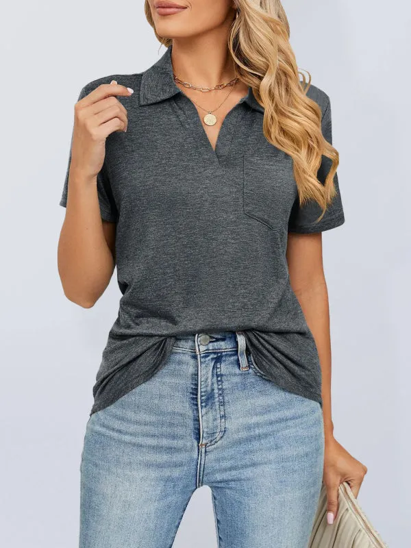 Lapel Pocket Loose Polo T-Shirt