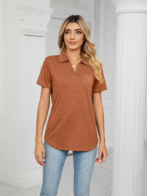 Lapel Pocket Loose Polo T-Shirt
