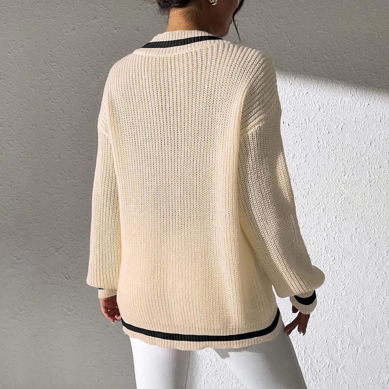 Lastesso Fall Sweaters for Women 2024 V Neck Breathable Oversized Long Sleeve Cable Knit Tops Casual Preppy Trendy Clothes