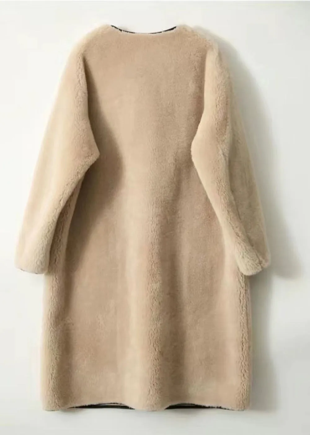 Light Camel Pockets Patchwork Wool Trench Button O Neck Winter LY9623