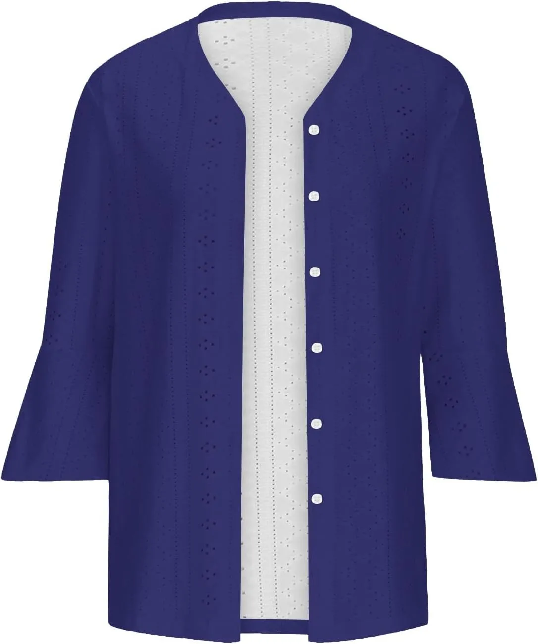 Lightweight Cardigans for Women 3/4 Sleeve Button Down Tops Loose Fit Cover Up Comfy Solid Color Open Front Blouses