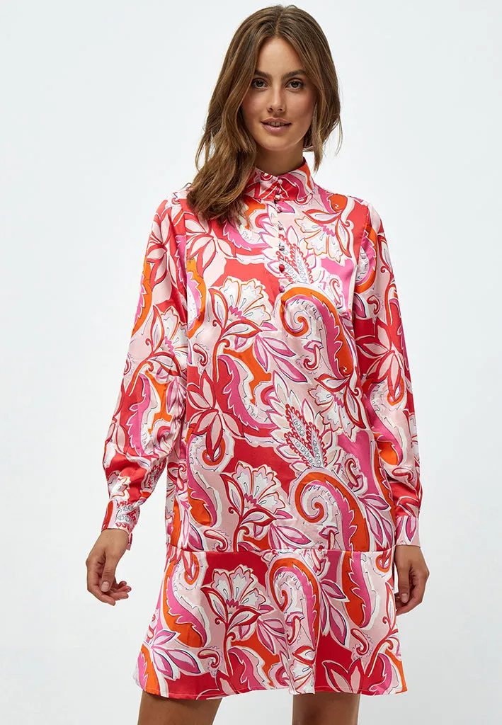 Lindi Long Sleeve Dress - Magenta Pink Print
