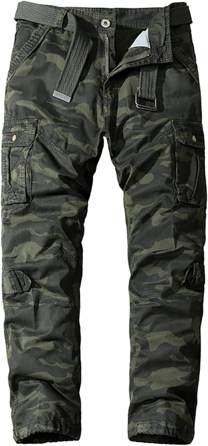 Lu's Chic Men's Cargo Pants Camo Casual 100 Cotton Multi-Pockets Work Military Wild Work Pants