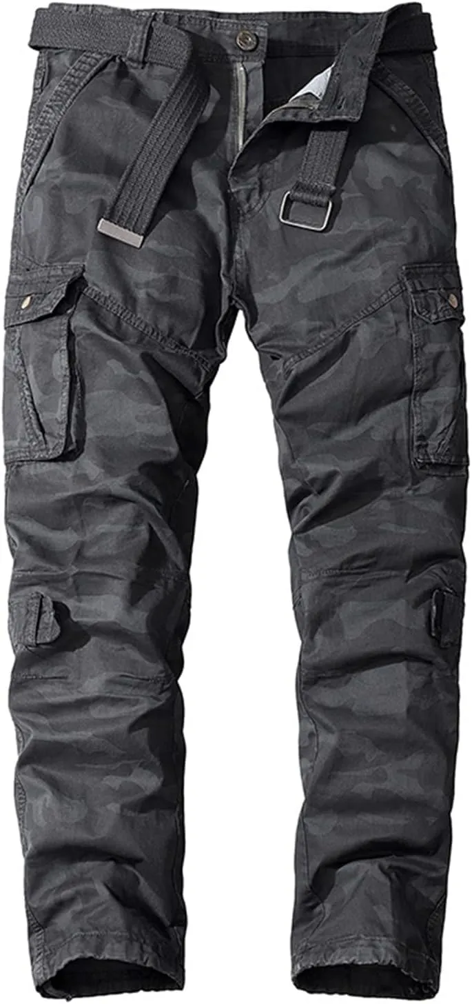 Lu's Chic Men's Cargo Pants Camo Casual 100 Cotton Multi-Pockets Work Military Wild Work Pants