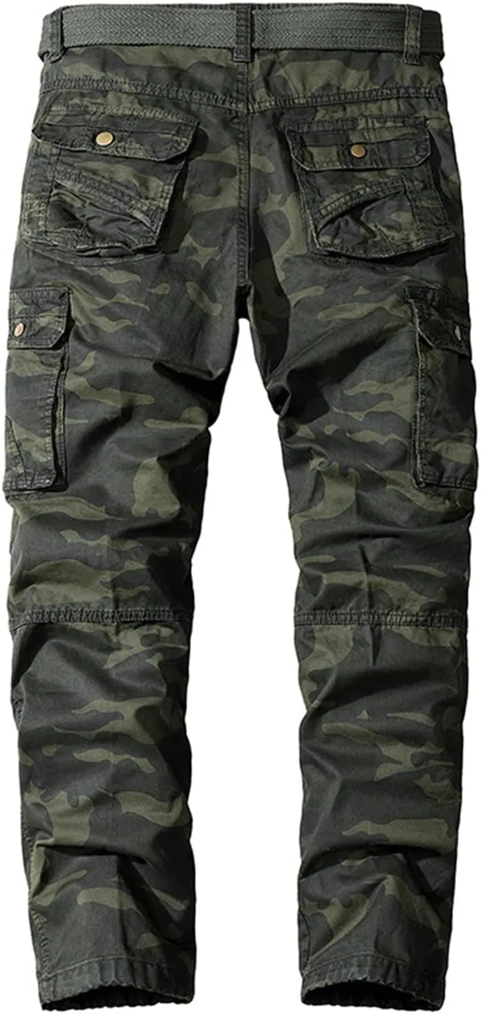 Lu's Chic Men's Cargo Pants Camo Casual 100 Cotton Multi-Pockets Work Military Wild Work Pants