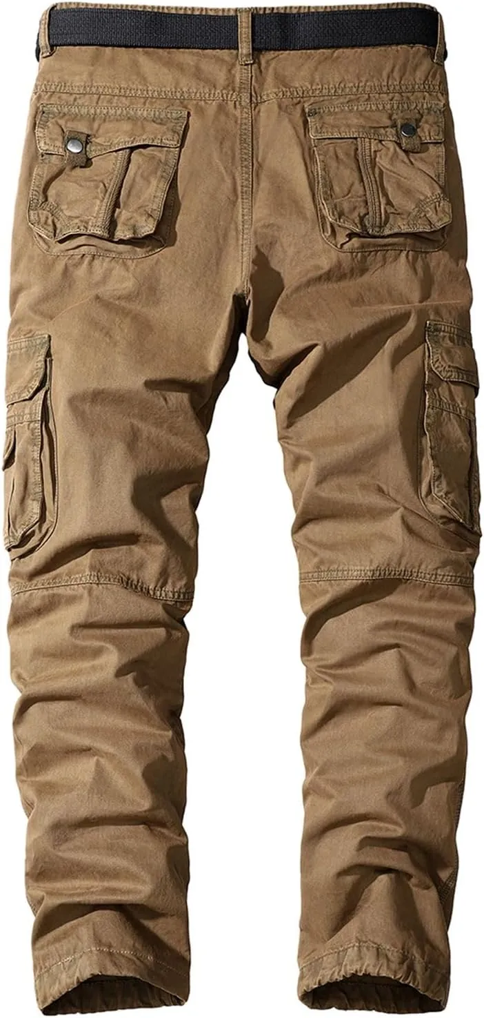 Lu's Chic Men's Casual Cargo Pants Straight Leg Trousers Cotton Loose Drawstring Casual Work Utility Pants