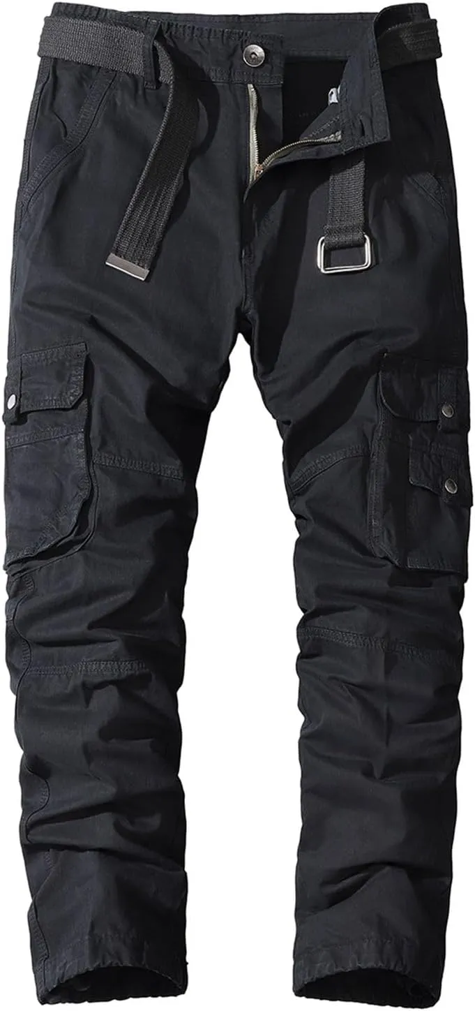 Lu's Chic Men's Casual Cargo Pants Straight Leg Trousers Cotton Loose Drawstring Casual Work Utility Pants