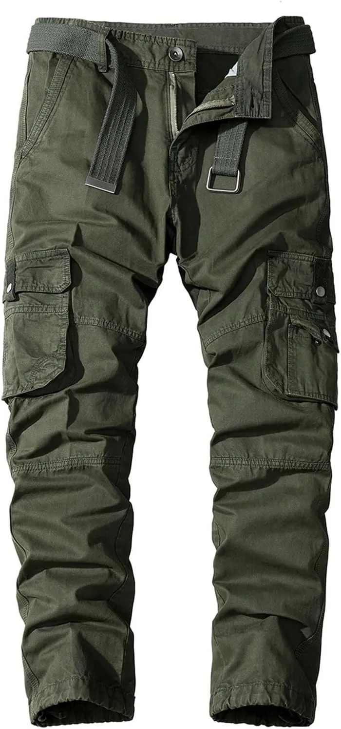 Lu's Chic Men's Casual Cargo Pants Straight Leg Trousers Cotton Loose Drawstring Casual Work Utility Pants