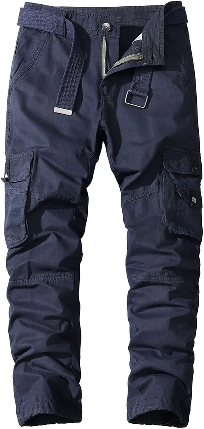 Lu's Chic Men's Casual Cargo Pants Straight Leg Trousers Cotton Loose Drawstring Casual Work Utility Pants