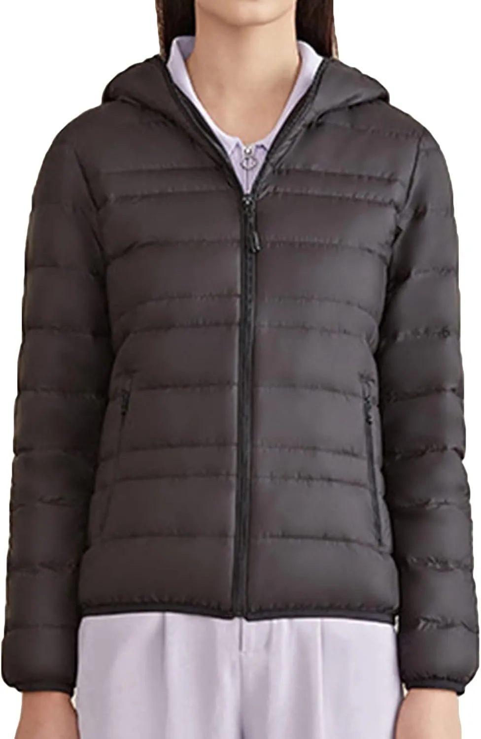 Lu's Chic Women's Down Jacket Puffer Coat Hooded Zipper Zip Up Hood Outerwear Ultra Lightweight