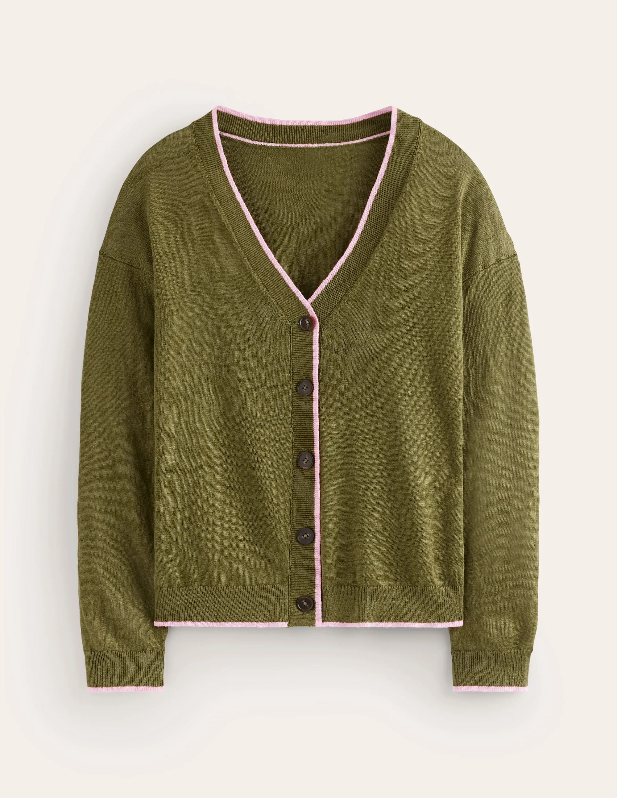 Maggie V-Neck Linen Cardigan-Spruce Green