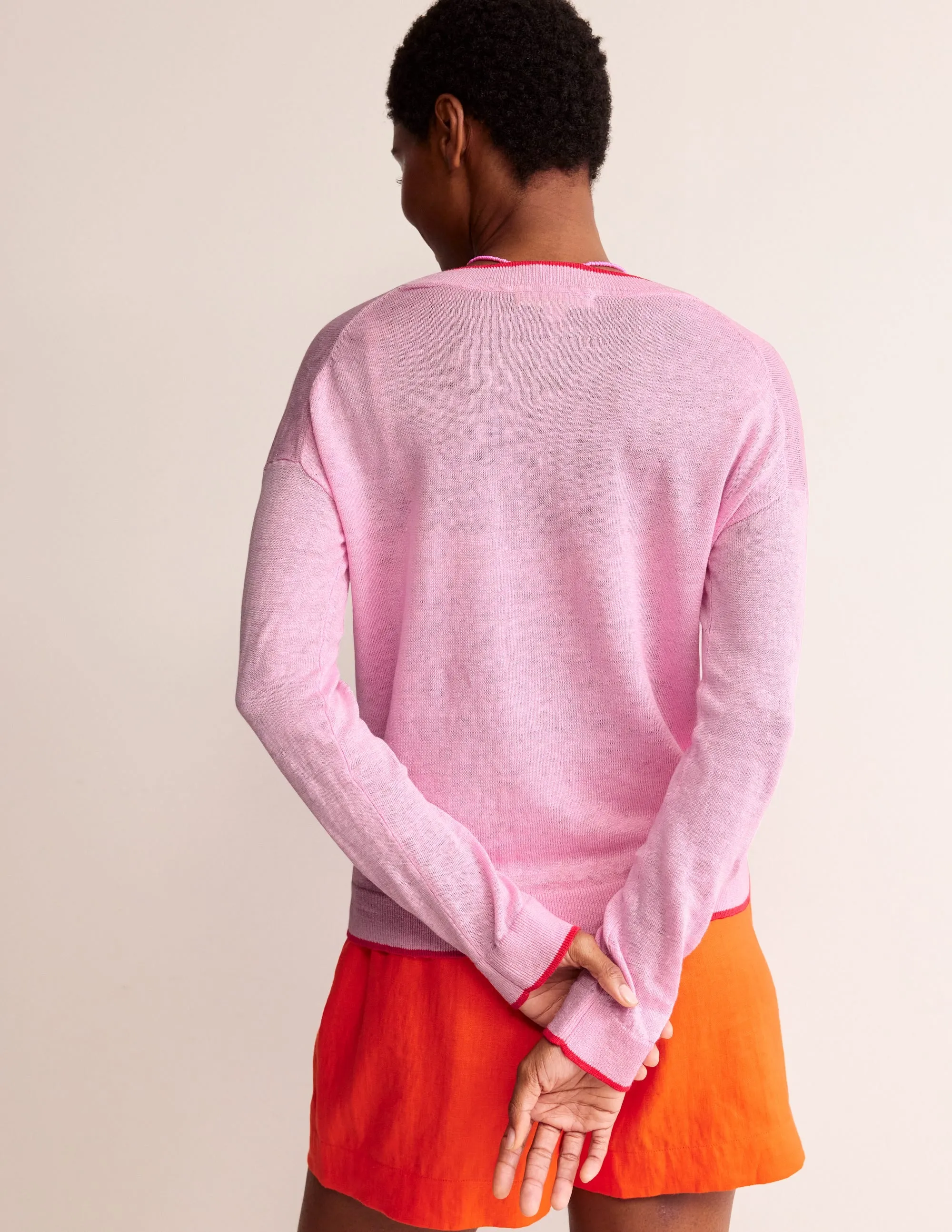 Maggie V-Neck Linen Cardigan-Sweet Lilac Pink