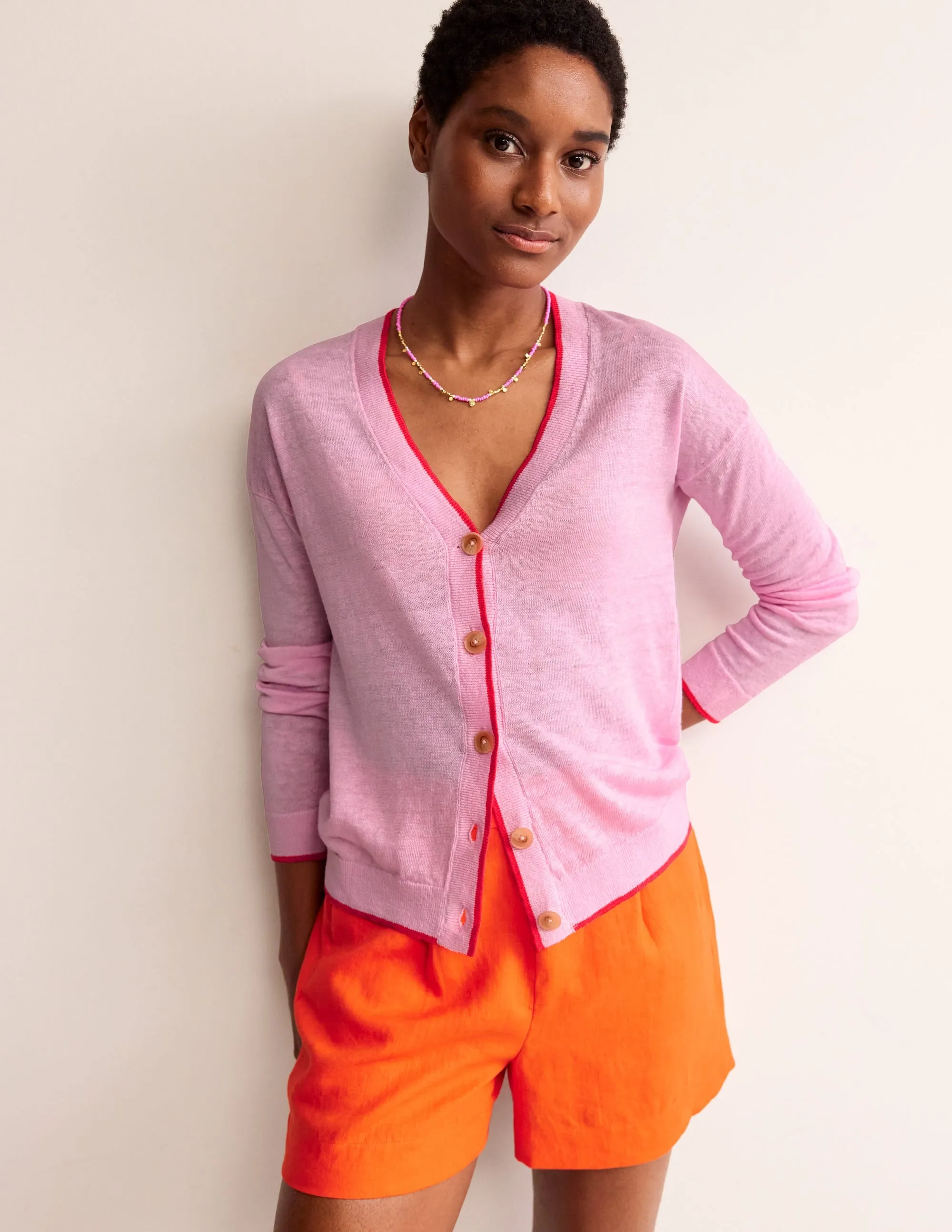 Maggie V-Neck Linen Cardigan-Sweet Lilac Pink