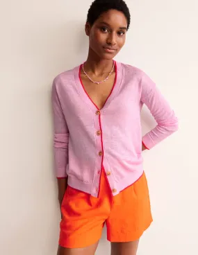 Maggie V-Neck Linen Cardigan-Sweet Lilac Pink