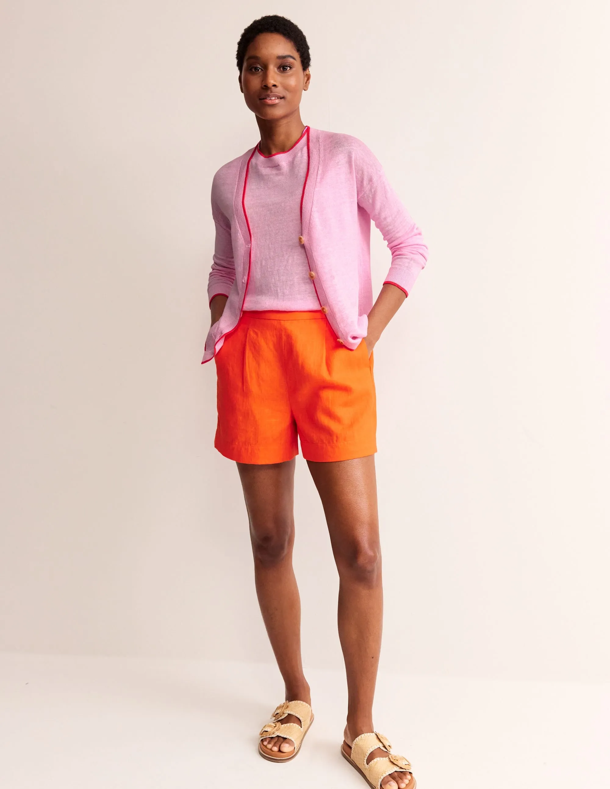 Maggie V-Neck Linen Cardigan-Sweet Lilac Pink