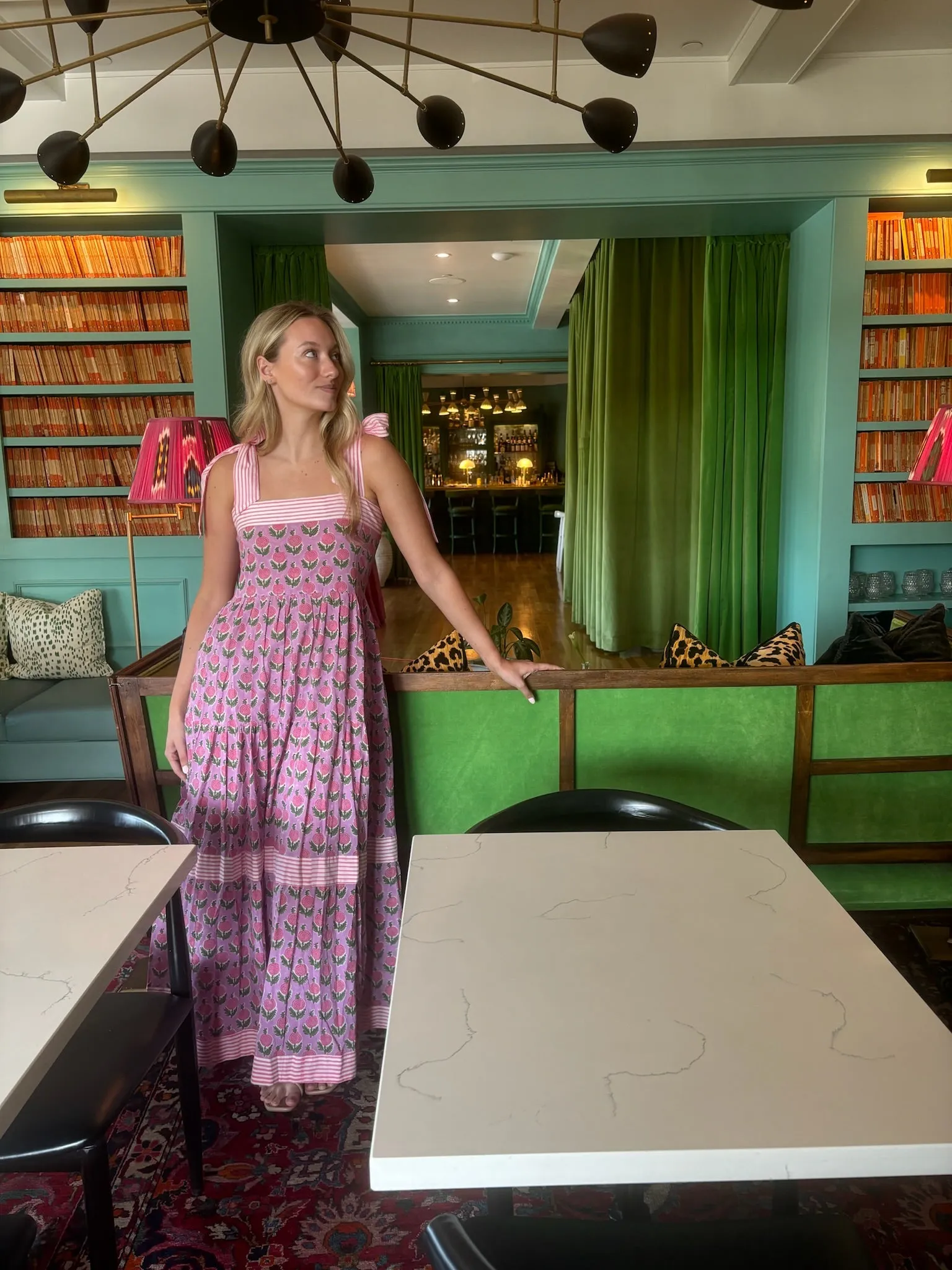 Maisie Maxi Dress in Pink Posey block print