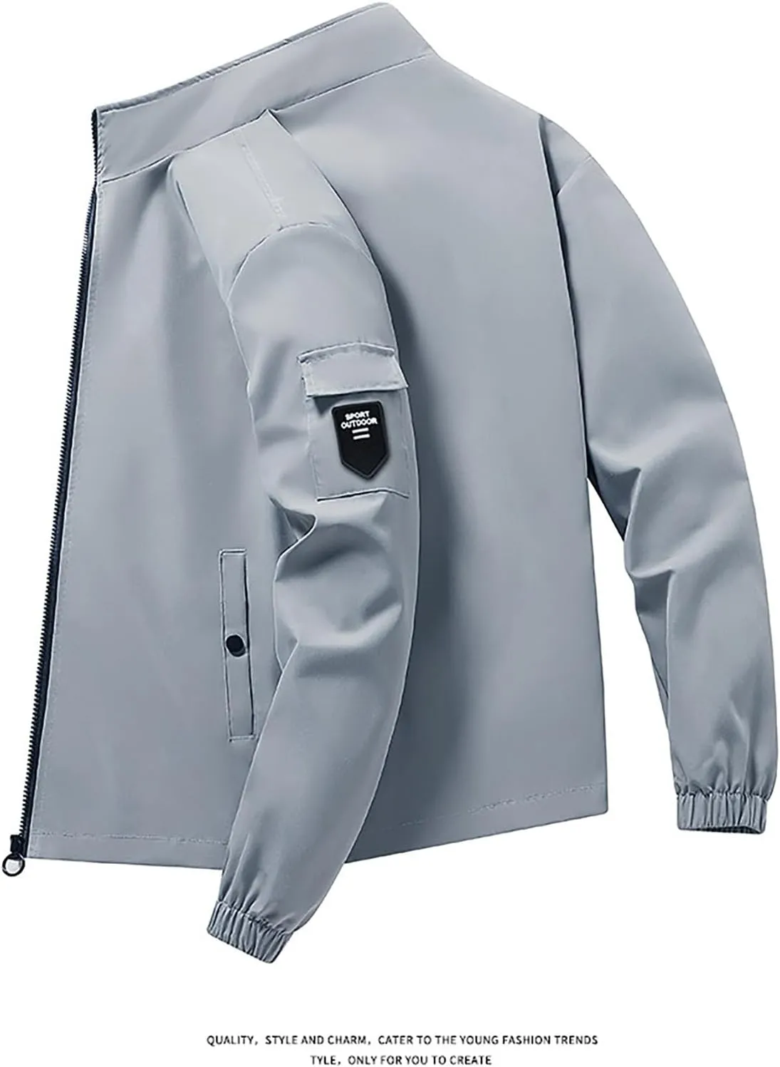 Men Light Bomber Jacket Oversize Softshell Full Zip Stand Collar Windproof Coats Hiking Travel Outwear with Pockets