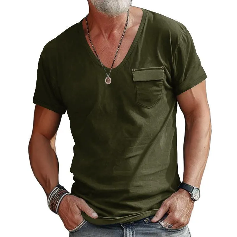 Men's Casual Cotton Blend U-Neck Slim Fit Short Sleeve T-Shirt 86055755M