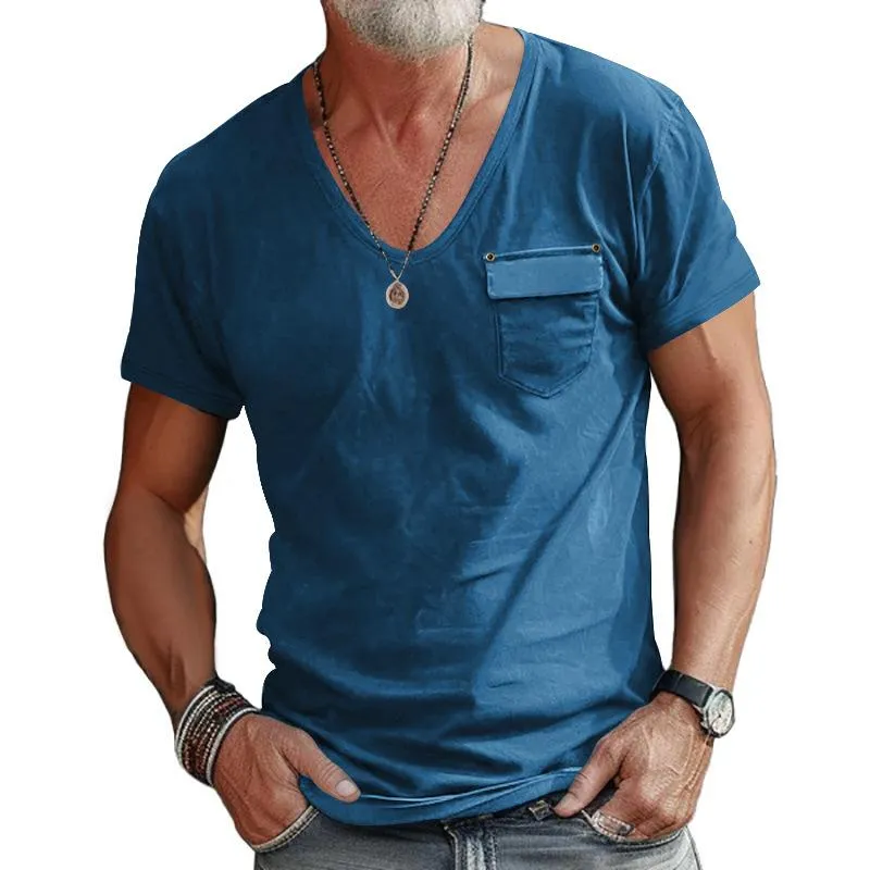 Men's Casual Cotton Blend U-Neck Slim Fit Short Sleeve T-Shirt 86055755M