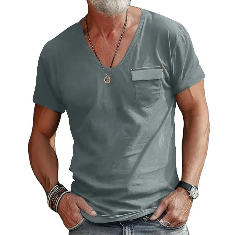 Men's Casual Cotton Blend U-Neck Slim Fit Short Sleeve T-Shirt 86055755M