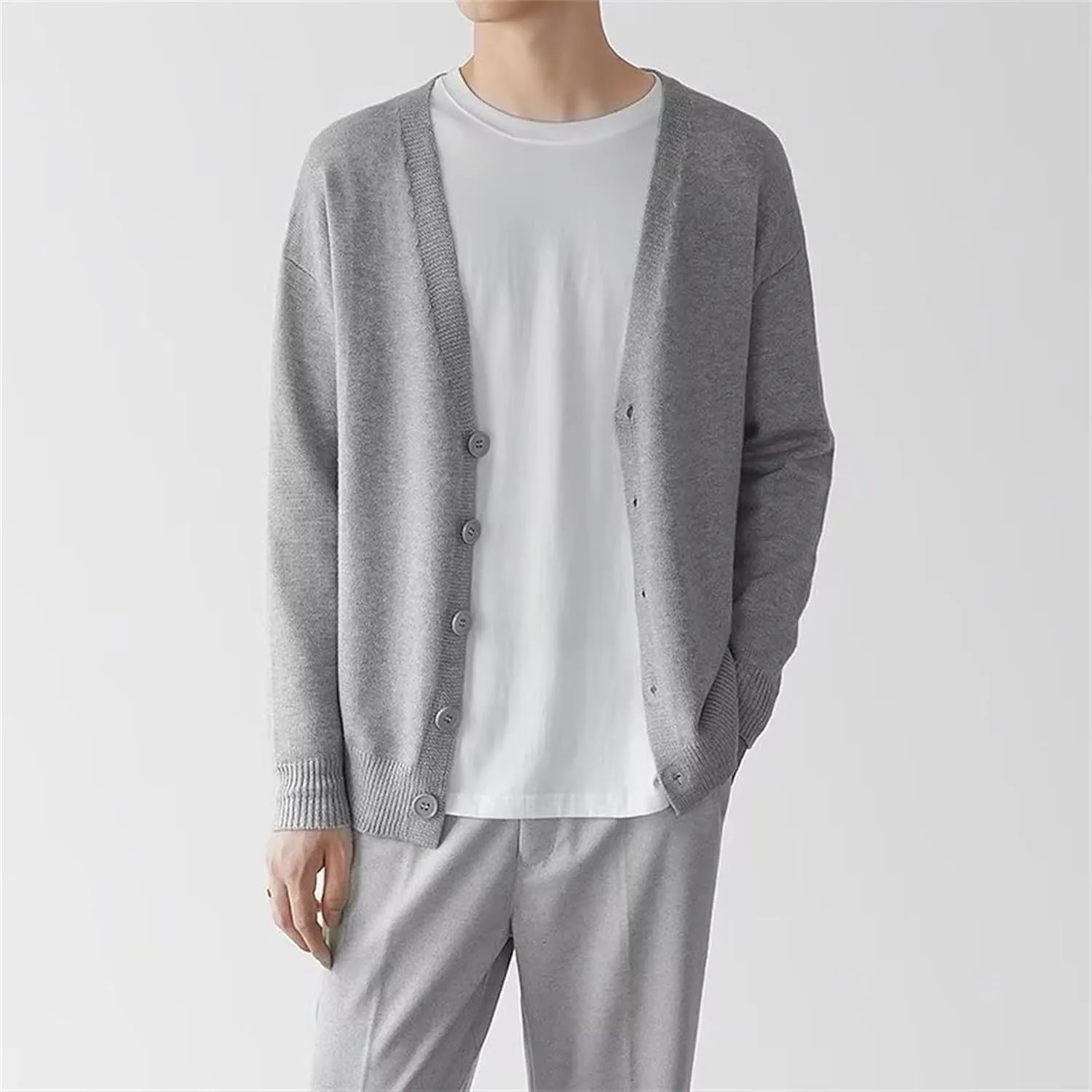 Mens Lightweight Sweater V-Neck Jacket Breathable Buttons Knited Cardigan Comfortable Soft Outerwear