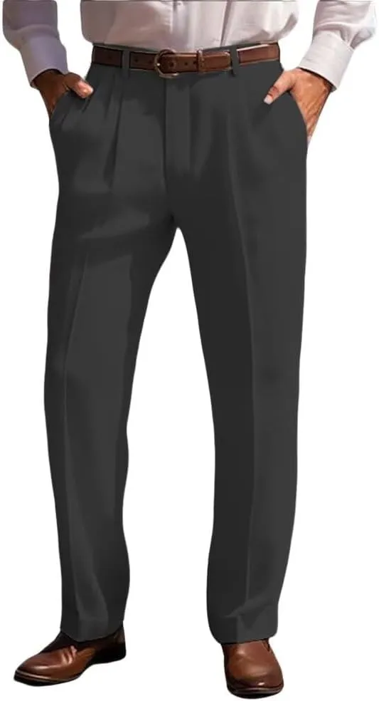 Men’s Linen Leisure Dress Pants Pleated Summer Casual Pants Loose Fit Breathable Beach Vacation Pants Long