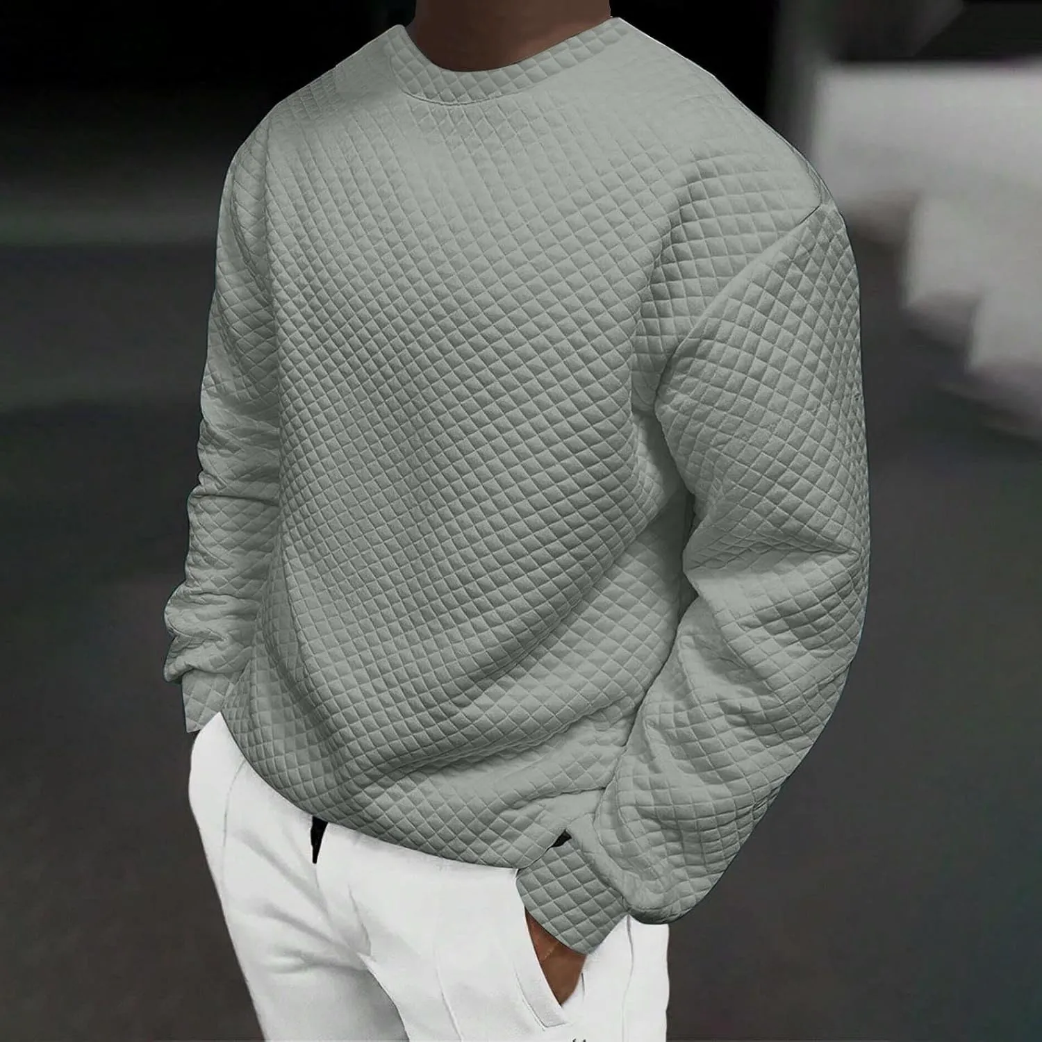 Men's Plain Sweatshirts Soft Long Sleeve Crewneck Sweatshirt Lightweigt Sweat Shirt Texture Pullover Shirt Tops