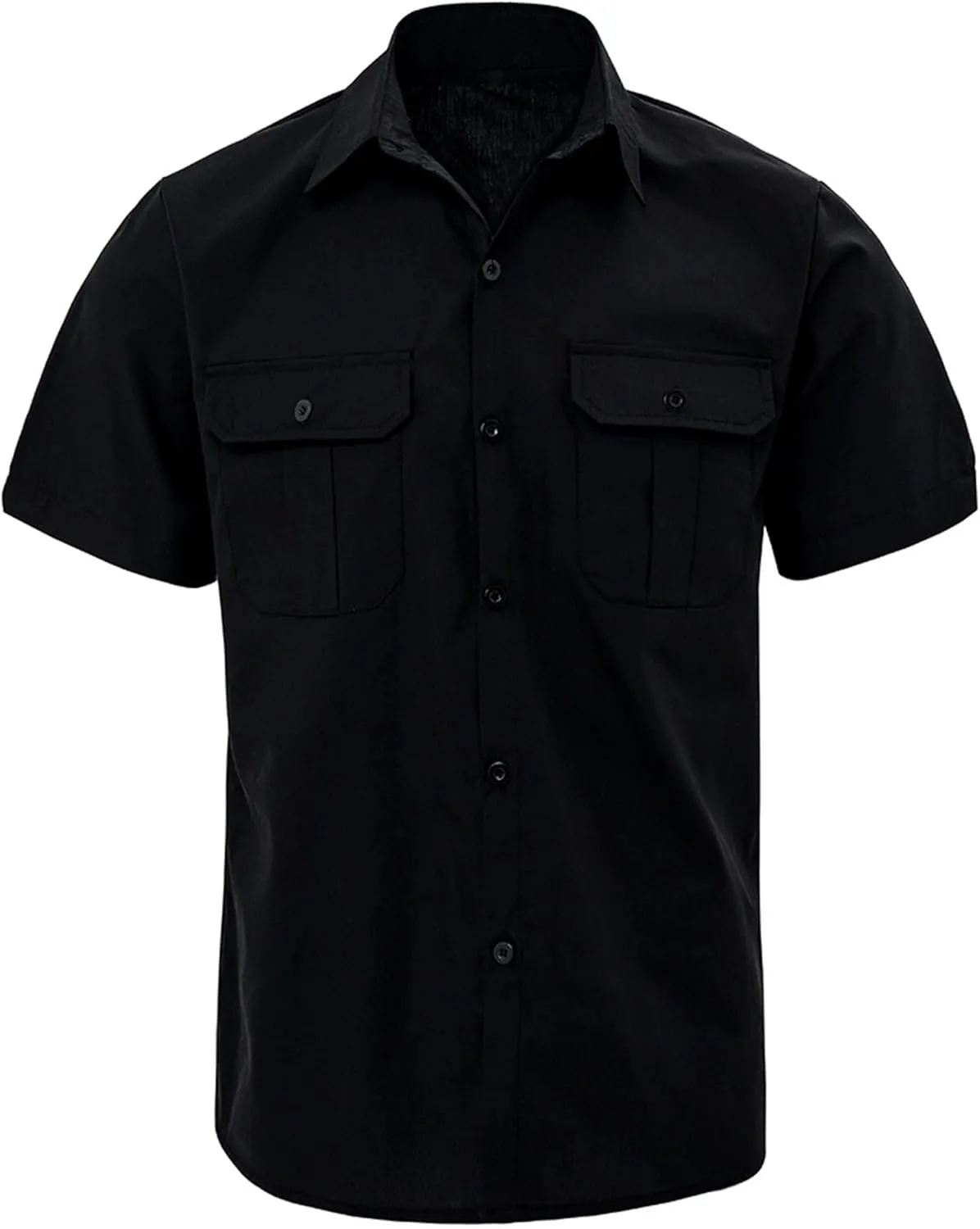 Men's Retro Classic Shirt Button Down Lapel Double Pocket Solid Color Short-Sleeved Summer Casual Breathable Shirt