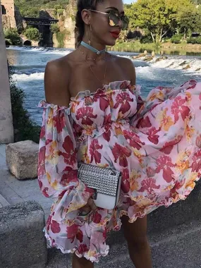 Off Shoulder Floral Print Mini Sundress