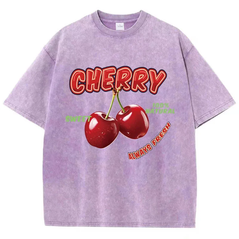 Oversized Cotton T-Shirt with Fun Cherry Print - Comfortable Short Sleeve Casual Top for Summer Outings