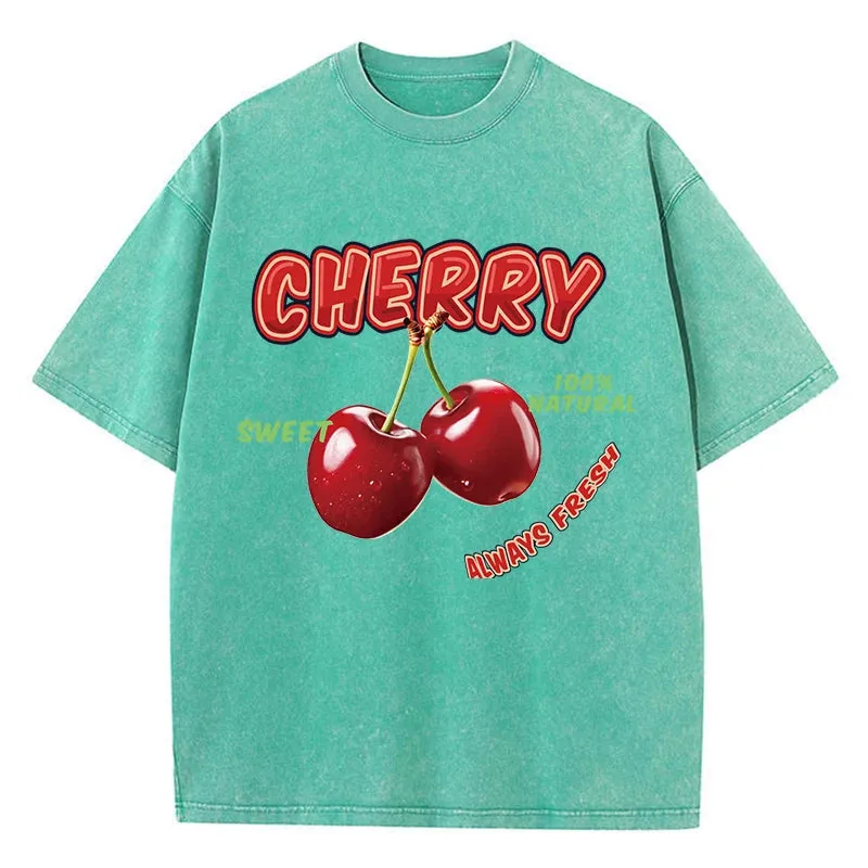 Oversized Cotton T-Shirt with Fun Cherry Print - Comfortable Short Sleeve Casual Top for Summer Outings