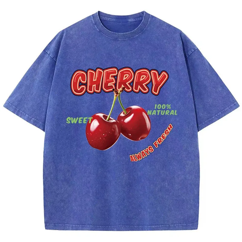 Oversized Cotton T-Shirt with Fun Cherry Print - Comfortable Short Sleeve Casual Top for Summer Outings