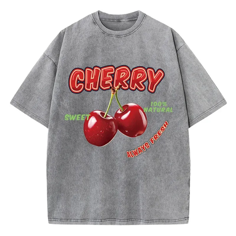 Oversized Cotton T-Shirt with Fun Cherry Print - Comfortable Short Sleeve Casual Top for Summer Outings