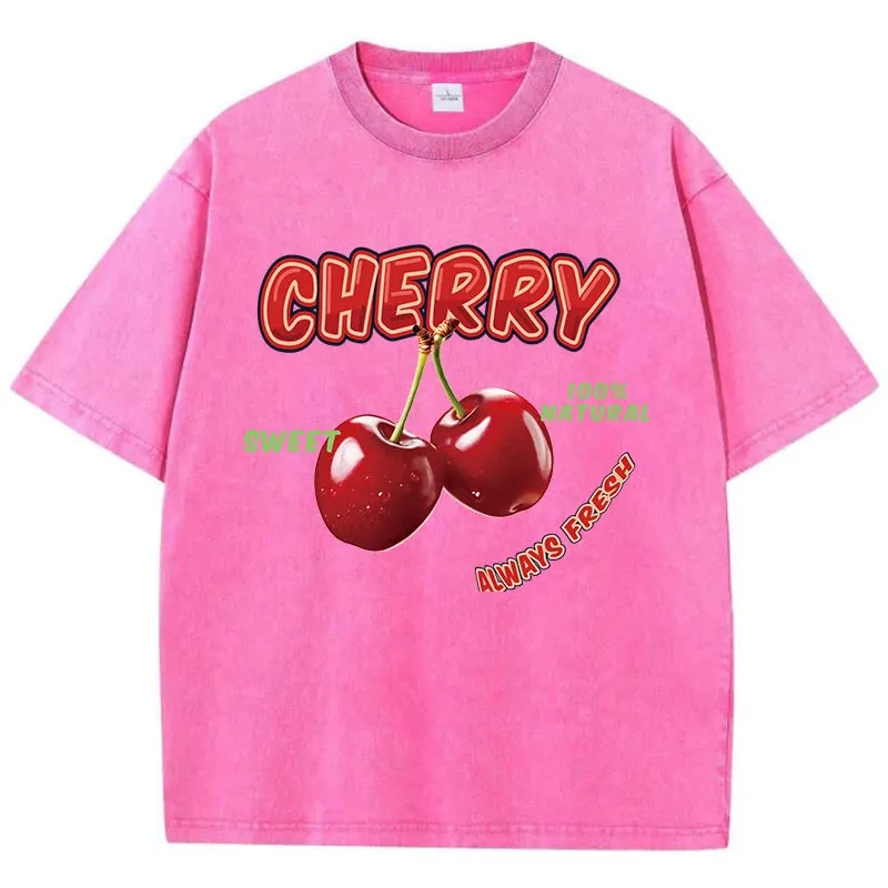 Oversized Cotton T-Shirt with Fun Cherry Print - Comfortable Short Sleeve Casual Top for Summer Outings
