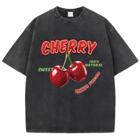 Oversized Cotton T-Shirt with Fun Cherry Print - Comfortable Short Sleeve Casual Top for Summer Outings