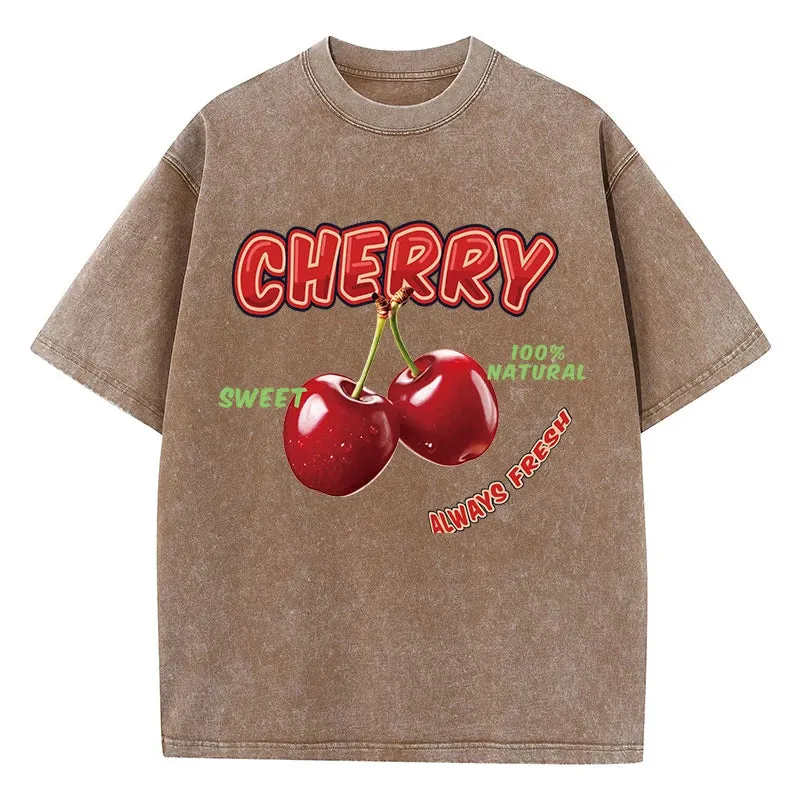 Oversized Cotton T-Shirt with Fun Cherry Print - Comfortable Short Sleeve Casual Top for Summer Outings